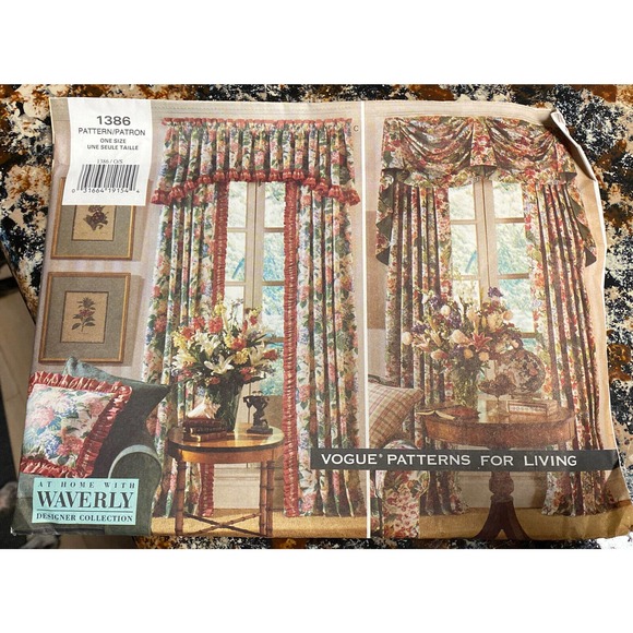 UNCUT Vogue 1386 Waverly Window Treatments Pattern Collection 4 Styles - Picture 1 of 9